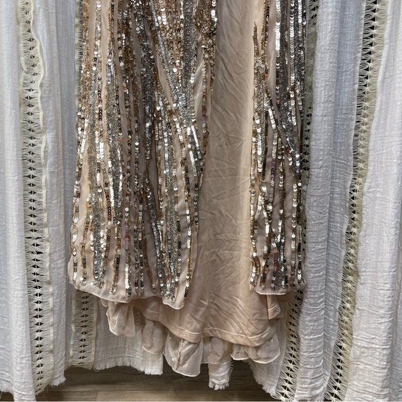 Sherri Hill Striped Sequin Beaded Formal Gold Prom Slit Maxi Skirt 51737 Size 0 - Picture 8 of 11